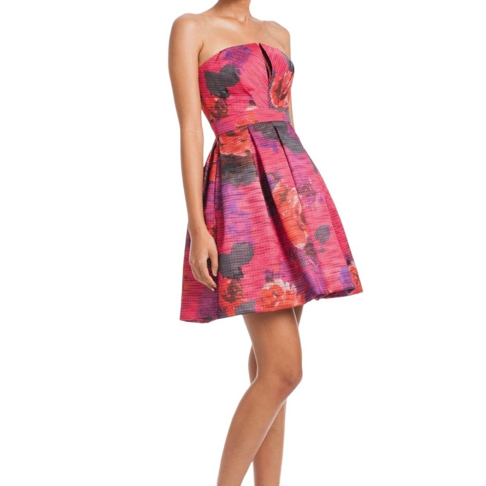 Trina Turk Strapless Floral Dress - Pink and Black